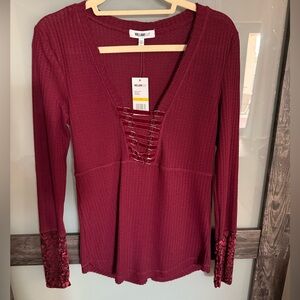 William Rast brand, burgundy, long sleeve shirt, Size M.